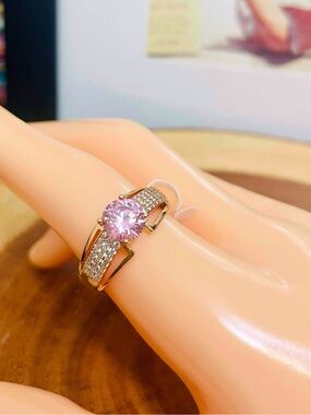 Pink Diamond CZ Rose Gold Filled Engagement Style Ring